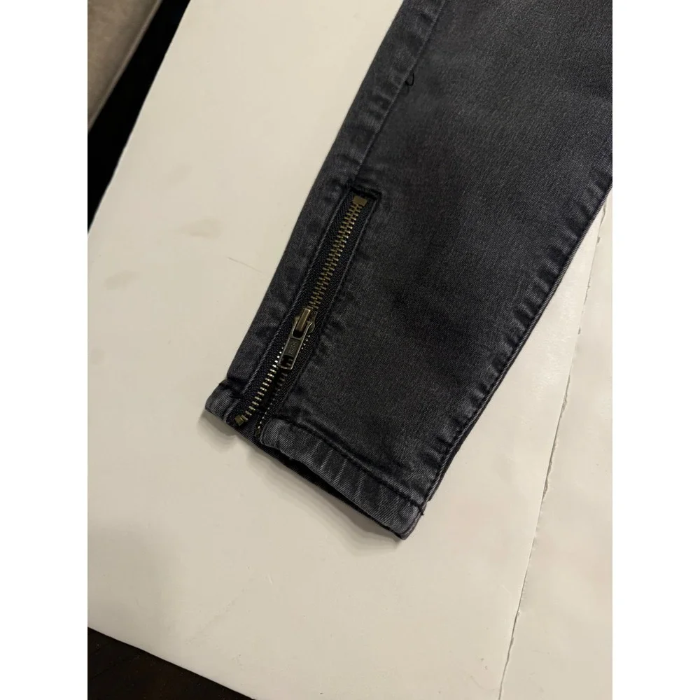 Free People Womens Moto Skinny Jeans Washed Black Button Fly Ankle Zip W26